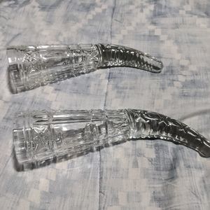 2 Identical Vintage Russian Horn Crystal Wine Glasses